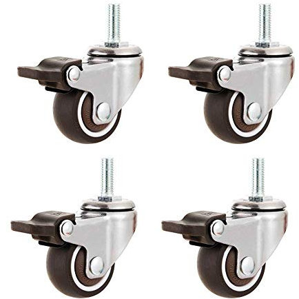 Nitureers 2 Zoll 180 kg leise Gummi-Schafträder mit Bremse M10-Gewinde Universal 360°-Drehgelenke für Sofa Stuhl Trolley Tisch 4 Packungen/4 mit Bremsen