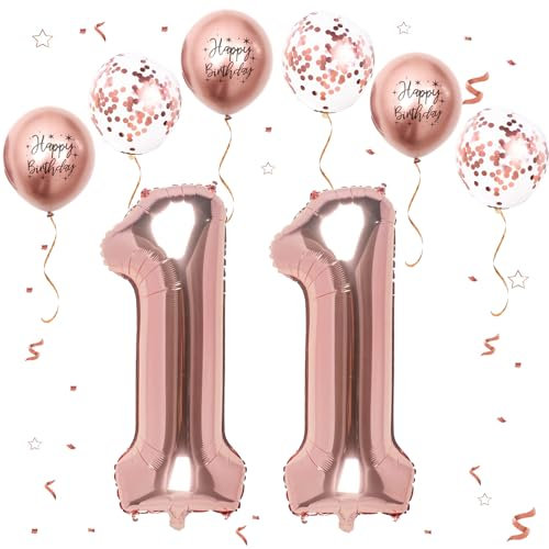 VUCDXOP Roségold Luftballon 11, Folienballon Zahl 11 Roségold, 40 Zoll Helium Ballon 11, Geburtstagsdeko Folienballon Zahlen 1 & 1, Luftballon 11.Geburtstag Dekor-Set für Geburtstag Party Deko