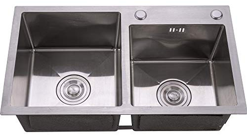 Lavello da incasso, in acciaio inox, 2 lavabo, lavabo, per cucina e lavanderia, sotto montaggio, montaggio superiore o installazione drop-in, 3 tipi, 78 x 43 x 21 cm