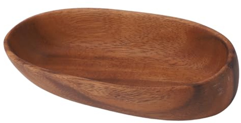 Träfruktskål, oval salladsskål Multifunktionsskål med stor kapacitet Träbåtformad skål för mat Bröd Frukt Snackdessert (S 20 cm / 7,9 tum)