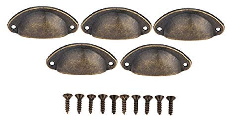 TRENTSNOOK 5Pcs Antike Möbel Küchenschubladenschrank Türgriffe Schrank antike Messingschalen-Pull Griffe Möbelbeschläge mit Schraube