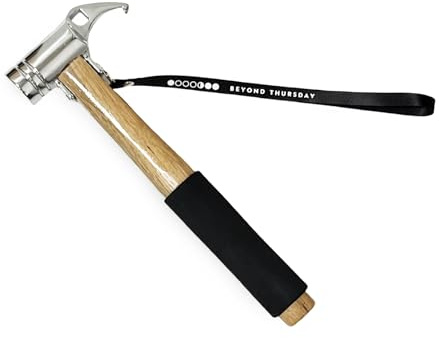 Marteau de camping pour tente de camping - Manche en acier et bois massif de haute qualité avec poignée rembourrée - Marteau de tente et extracteur avec sangle de sécurité - Maillet de camping robuste