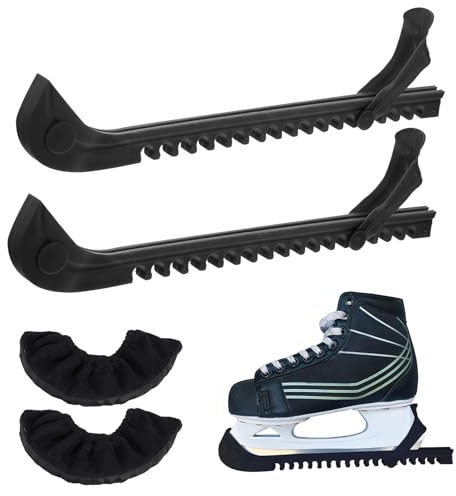 PRZRAO 1 Paar Kufenschoner Schlittschuhe + 1 Paar Schlittschuh Staubschutzhülle, Einstellbar Schlittschuh Kufenschoner, Kufenschutz Schlittschuhe für Schlittschuhe(Schwarz)