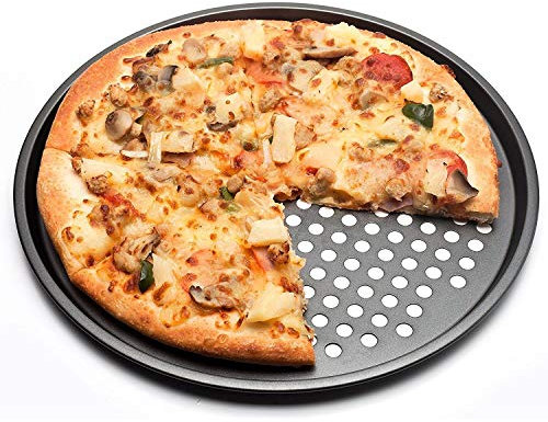 WUSHADEHANS Teglie per Pizza, Teglia for Pizza Antiaderente in Acciaio al Carbonio Hot da 32 cm, Piatto for Pizza, portapiatti, Utensili da Cucina, Accessori for la Cottura