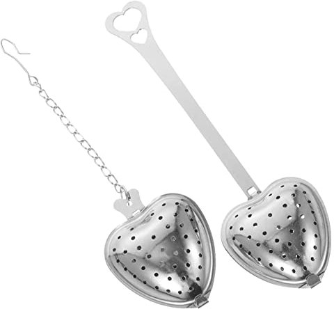 Ciieeo Heart-Shaped Metal Tea Strainers Stainless Steel Loose Leaf Tea Infusers with Chain for Home Use 2pcs Set and Spice Ball