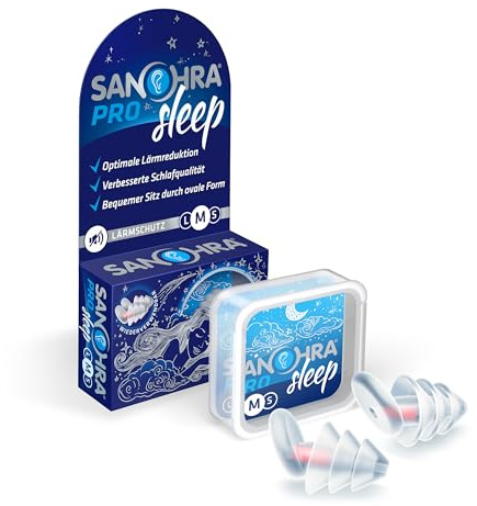 SANOHRA pro sleep Ohrstöpsel Größe M | für normale Gehörgänge | Seitenschläfertauglich, Filter gegen Lärm (24 dB), wiederverwendbar, Made in Germany