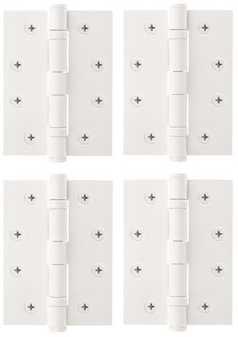 EAI White Door Hinges, 102mm / 4 Inch, 2 Pairs Fire Rated | Internal Fire Door Hinges, Perfect for Wooden Doors, Smooth Operation, Ball Bearing Hinges, Fixings Included