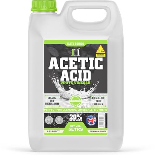 White Vinegar 5L Acetic Acid 20% 4 x Stronger Than Regular Spirit White Vinegar Cleaning for Sanitising & Cleaning - Deodorises & Removes Grime Descaler (1, 5L)