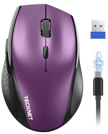 TECKNET PRO Kabellose Maus, Wiederaufladbar, Silent Funkmaus | 6400 DPI, 2,4 GHz Computermaus, Ergonomische Design, 6 Tasten, Tragbar Maus für PC, Laptop, Chromebook und Mac – Lila