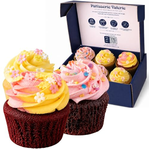 Patisserie Valerie Cupcake Gift Box of 6 - Choose your flavours - 6 Cupcakes | Lighter Piped Frosting, Average 40% Less Sugar*, Three Recipes, Floral Finish, Frozen Delivery