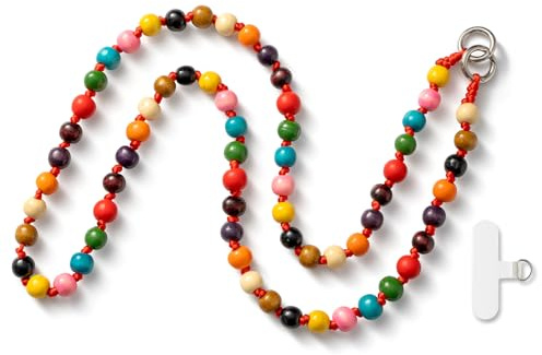 MORSUNBELA Cuerda de perlas para movil, Cadena portátil de perlas de madera, 120 cm Colgador movil cuello Cuentas de madera de colores cordón, Antipérdida, Mezcla de colores