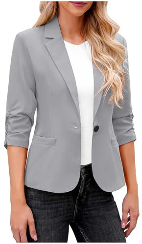 AACH Blazer Kurz Damen Festliches Revers Anzugjacke Elegant Slim Fit Vielseitige Mantel Oversize Leichte Jackett Sportlich Casual Damenblazer Einfarbig Basic Jacke mit Taschen Arbeitsanzug