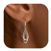Silver Earrings for Women, Trendy Dangle Stud Earrings for Women, Statement Dainty Silver Jewelry Cute Double Teardrop Dangling Gift