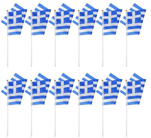 Toyvian 100pièces Drapeaux à Main Grecs Avec Bâton Drapeau National à Main Petits Drapeaux Portables Pour Événements Sportifs Et Décorations