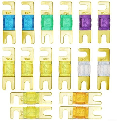 Elektronische Mini-Sicherungen, 20 A, 30 A, 40 A, 60 A, 80 A, 100 A, 120 A, 150 A, für 32 V Gleichstrom, für Autos, Boote, LKWs und Audio-Video-Geräte, 16 Stück