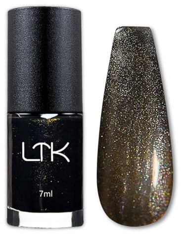Glitter Nail Polish - Black Holographic Pearl Nail Polish Quick Dry - 7ml Dark Green Gold Shine Nail Varnish - Water Based Long Lasting No Need UV Chip Resistant for Women Girls