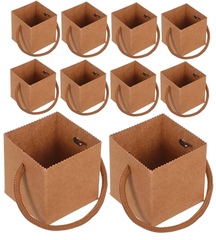 Hemobllo Sacchetti di Carta Kraft Confezione Regalo con Manico Impermeabili 50 Pezzi e Scatole per Greenery e Bouquet per Piante per Piantine Grasse