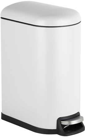 Relaxdays Mülleimer Basura de 10 litros, Cierre Suave, Interior extraíble, cosmético con Tapa, Cubo de baño, Color Blanco, Plástico, Hierro