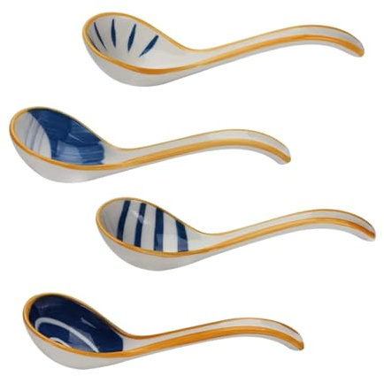 Gadpiparty 4 Cucharas De Sopa Japonesas De Porcelana Cerámica Esmaltada, Tamaño Pequeño, Diseño Tradicional Japonés, Aptas Para Comidas Asiáticas y Uso Doméstico, Juego De 4 Unidades