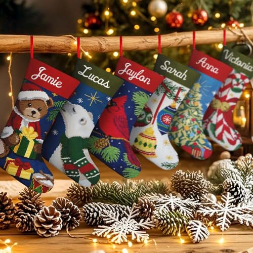 Smile lab Calza di Natale Personalizzata con Nome,Calze Befana Vuote,Decorazione Natalizia per Camino o Albero,Motivo Fiocco di Neve o Albero di Natale, Lotto da 1