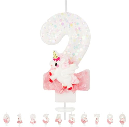Geburtstagskerzen Zahlen 2,Einhorn Geburtstag Kerzen,Rosa Kerzen Geburtstag Zahl 2, Kuchen Topper Dekoration Kuchendeko für Geburtstagsdeko