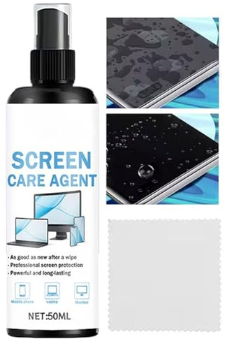 Tyinerc Spray nettoyant pour écran, 50 ml, dépoussiérant, kit de nettoyage avec chiffon, convient pour ordinateur, tablette, ordinateur portable, lunettes, lentilles et écran tactile