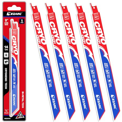 EZARC Reciprocating Saw Blade Bi-Metal Cryo Tech Sabre Saw Blades for Metal Cutting 9-Inch 14TPI R922PMZ (5-Pack)