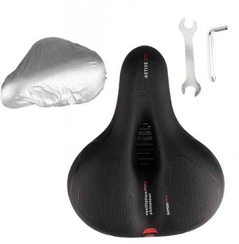 oupados Sella per bicicletta comoda ergonomica in gel per uomo e donna, sellino ampio, morbido, in memory foam, ammortizzante, imbottitura in schiuma, con copertura impermeabile 26×21×11cm