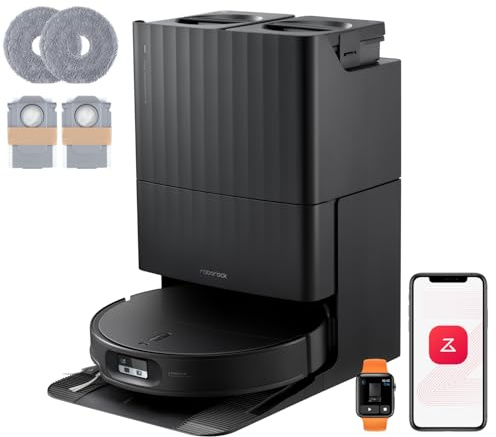 roborock Qrevo Edge 2 Set Robot Aspirapolvere Lavapavimenti con LDS Retrattile, 7,98 cm, 25.000Pa, FlexiArm, Antigroviglio, Autopulizia Panno 80°C, Evita Oltre 280 Oggetti, Videochiamata, Nero