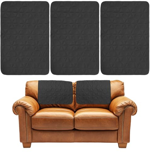 GUIJZSLTRG Set of 3 Sofa Armrest Cover, Headrest Cover for Recliner, Waterproof Armchair Slipcover Nonslip Furniture Protector Pet Dog Couch Covers for Sofa Leather Couch Theater Seat(Black)