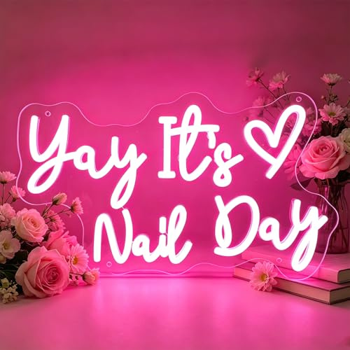 Yay It's Nail Day Neon Sign Dimmable USB Power Neon Sign for Salon Bar Beauty Room Bedroom Nail Tech Girls Christmas Birthday 16”x9.3”