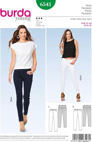Burda Style Schnittmuster zum selber nähen 6543 | Schmale Hose | Schmale Jeans | Damen, Gr. 32-46 | Nählevel: fortgeschritten