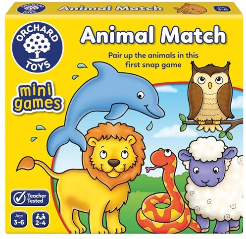 Orchard Toys Animal Match Mini Game, Small and Compact, Travel Game, Animal Themed Memory Game, Age 3-6, Family Game, Travel Game