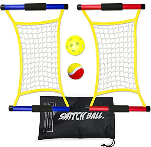Funsparks Switch Ball Game Set with 2 Launch Mesh Nets and 2 Balls, 1 Tennis & 1 Pickle Ball - Lightweight and Durable Fun Toy for Kids Teens Families - Indoors and Outdoors