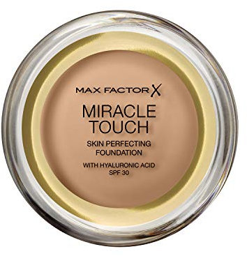 Max Factor Miracle Touch Foundation in der Farbe 78 Sand Beige – Intensives, pudriges Make-up für ein makelloses Hautbild – Mit Lichtschutzfaktor 30