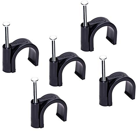 Mini Skater 16mm Nylon Steel Nail in Circle Ethernet Cable Clips Cord Holder Wire Management,Pack of 50.(Black)
