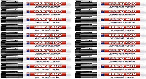 Edding 400 400-001 Permanentmarker aus Faser, schnelltrocknend, Rundspitze, 1,0 mm Strichbreite schwarz (20 Stück)