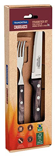 Tramontina Gaucho Steakbesteck, Braun, Echtholz, FSC Zertifiziert, Rostfrei, Spülmaschinenfest (2-TLG.)