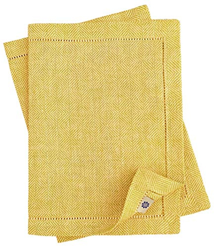 Linen & Cotton Set de 2 Manteles Individuales de Tela Tapetes de Mesa Scandi –100% Lino, Amarillo (44x 30 cm) Lavables Rectangulares Salvamanteles Tejido para Casa Cocina Mesa de Comedor Plato de Cena
