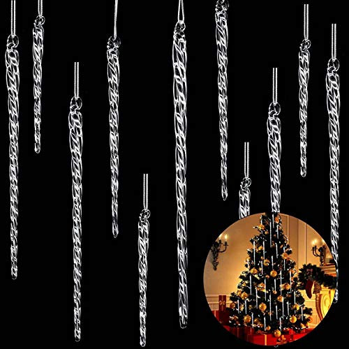 Clear Glass Icicle 3.5-7.8 Inch Twisted Christmas Ornaments - Hanging Decorations (54)