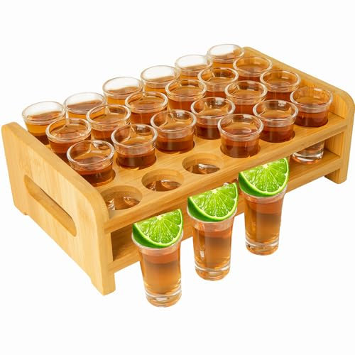 Supwinnet Shot Glass Set 24pcs 0.5 oz - 0.66 oz / 15ml- 20 ml Shot Tray Holder Clear Glass Cups for Party, Club, Bar, Spirit Tasting