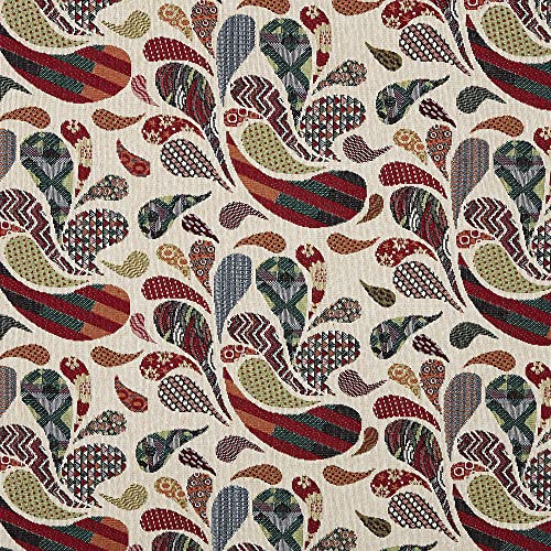 Kt KILOtela - Tela Tapicería, Jacquard Gobelino, Tapizar, Cojines, Sofá, Resistente al Desgaste, 100 cm Largo x 280 cm Ancho, Cachemir, Multicolor, Beige - 1 Metro