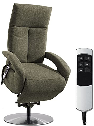 CAVADORE TV-Sessel Tirol / Fernsehsessel mit Aufstehhilfe, elektrisch verstellbarer Relaxfunktion / 2 E-Motoren / 74 x 112 x 82 / Strukturstoff: Grün