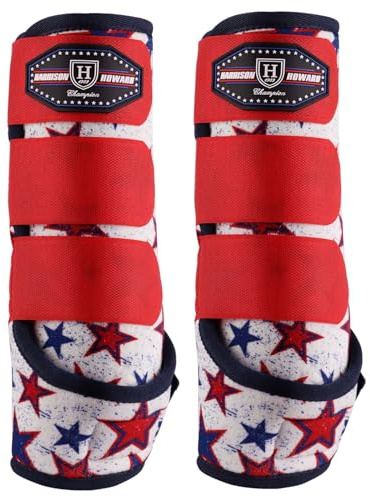 Harrison Howard Horse Sport Medicine Front Shock-Absorbing Boots All-Round Lower Limb Protection & Support Sport Boots Perfect for Endurance Training and Performance Pack of 2 Red Dream Star L