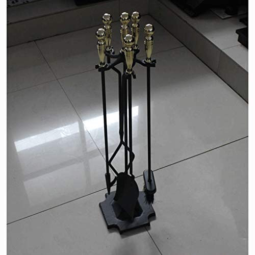 Ensemble serviteur de cheminée 5 pièces Cheminée Ensemble d'outils, Fer forgé feu Toolset W/Poker, Pelle, tenailles, Brosse, Stand for Firepit, Foyer, Cheminée, Extérieur/Cheminée d'intérieur, Out