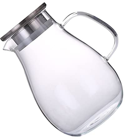 Housoutil 2. Jarra de Agua de Vidrio de 0 Litros con Tapa de Acero Inoxidable Ancha para Hielo O Fruta Fácilmente Lanzador de Té Helado con Asa para Jugo Agua Café Té