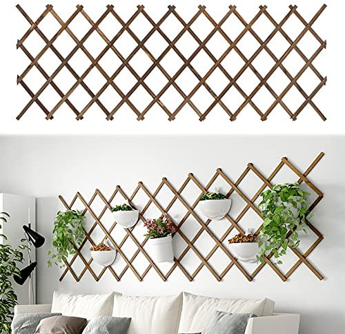 Grigliato Reticolato in legno , Traliccio Estensibile, Fioriera da Parete a Reticolo, Decorazioni Terrazza, per Appendere Planters Piante Rampicanti Balconi Terrazze Giardino (188x62cm/74x24.4in)