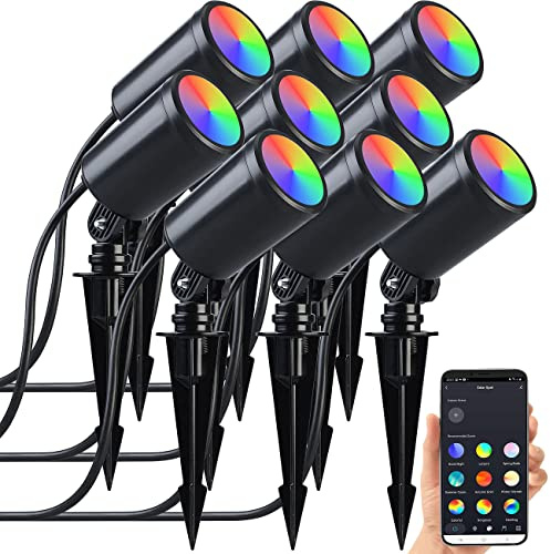 Luminea Home Control Gartenlicht: 3x 3er-Set WLAN-Gartenstrahler, dimmbar, RGB & CCT, je 520 lm, App (LED Garten Spot, Gartenstrahler LED Erdspieß RGB, Pflanzenlicht)