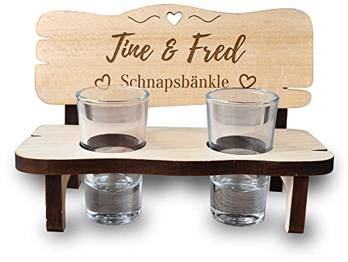 polar-effekt Schnapsbank mit Gravur für Oma & Opa - Motiv Schnapsbänkle - Holzbank aus Holz mit 2 Schnapsgläsern - Nachhaltig und Robust - Geschenk für Geburtstag, Weihnachten, Jubiläum