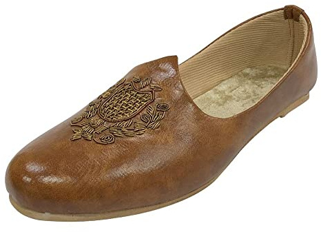 Men's Tan Wedding Sherwani Juttis Ethnic Slip-on Loafers Shoes Handmade Mojari Indian Punjabi Jooti